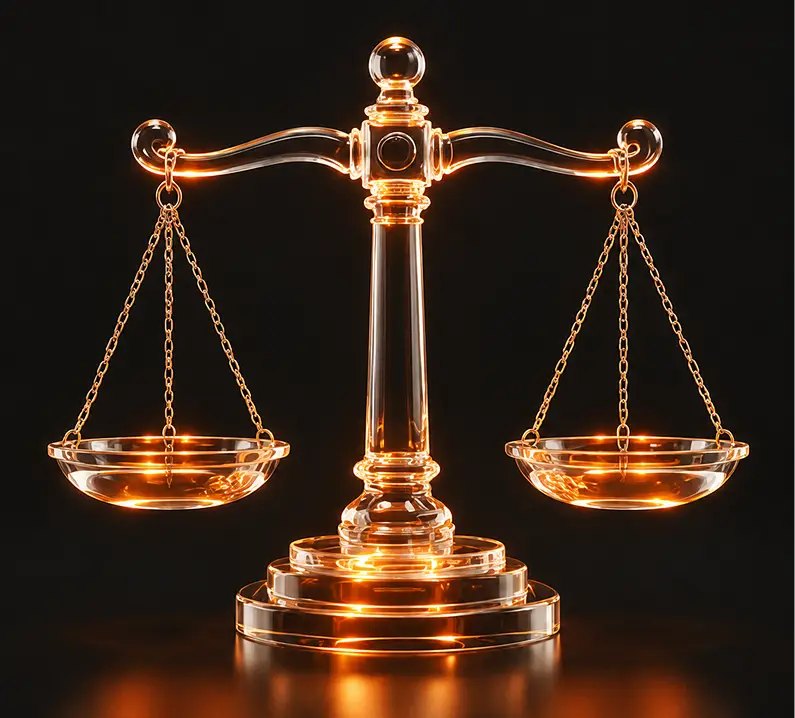 Transparent balance scales symbolizing fairness and financial integrity