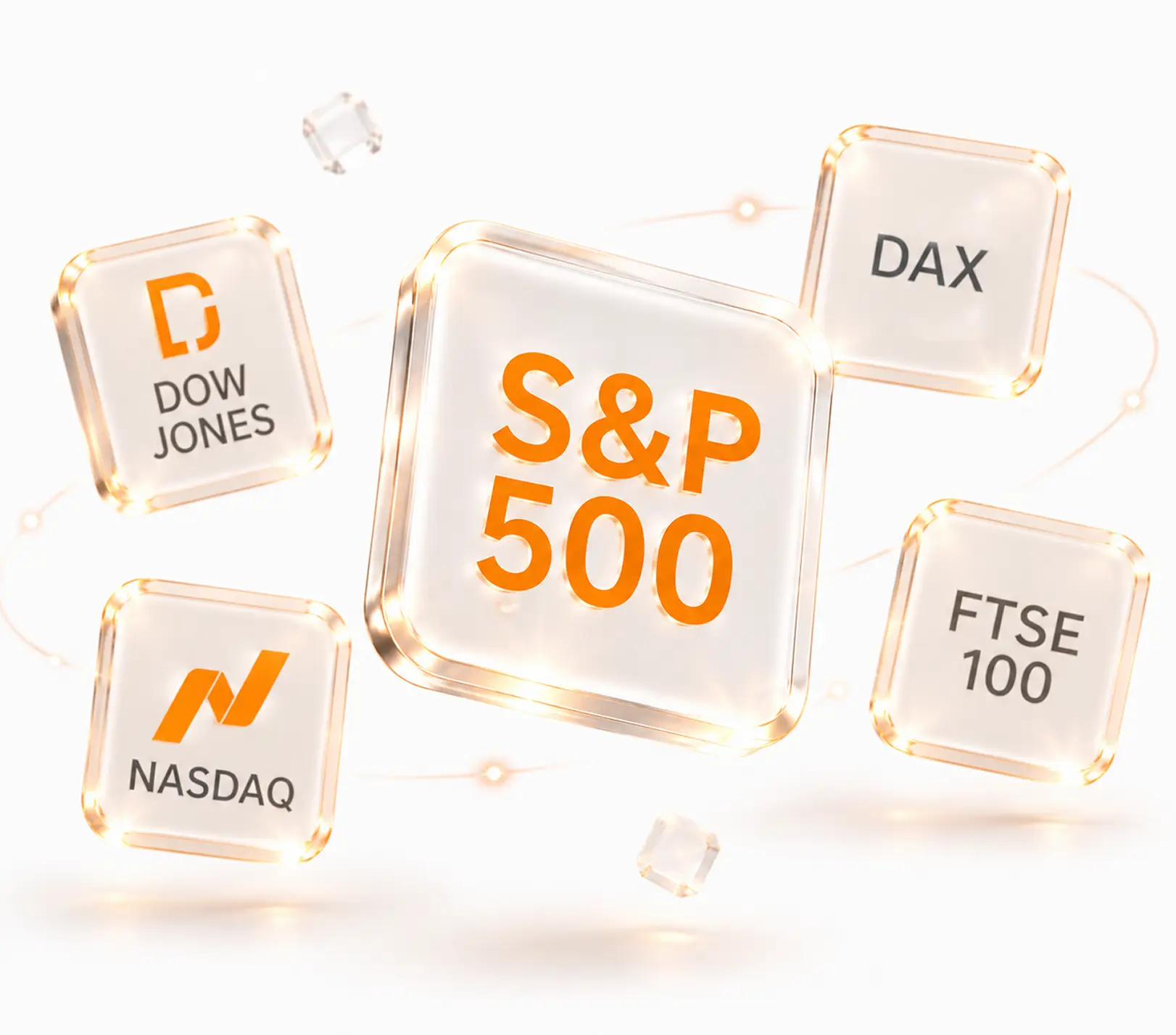 Stock market indices including S&P 500, Nasdaq, Dow Jones and DAX