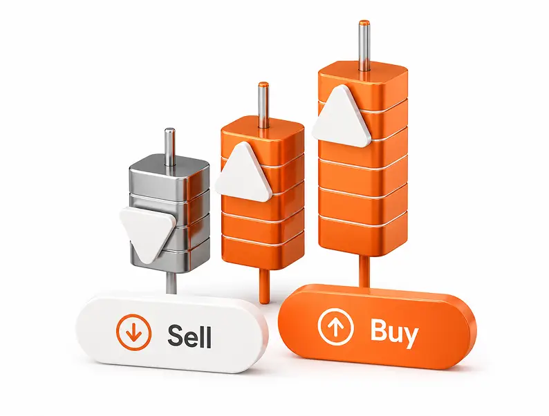 Investment portfolio illustration showing buying and selling assets