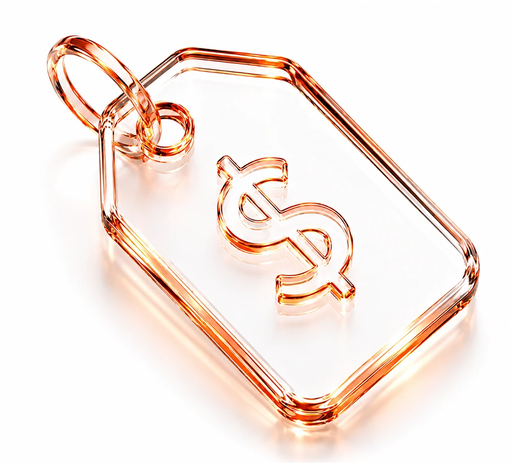 Transparent price tag symbolizing competitive trading fees and pricing